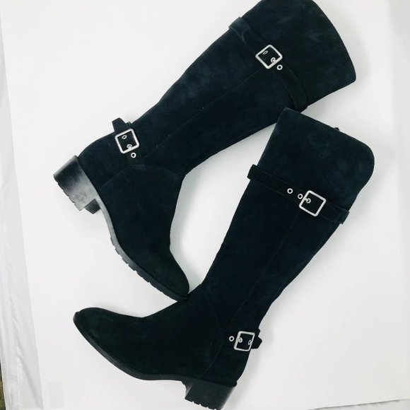 Cole Haan Black Buckle Detail Suede Boots - Picture 2 of 8